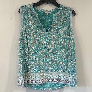 Lucky Brand Teal Floral Blouse size M short sleeve
